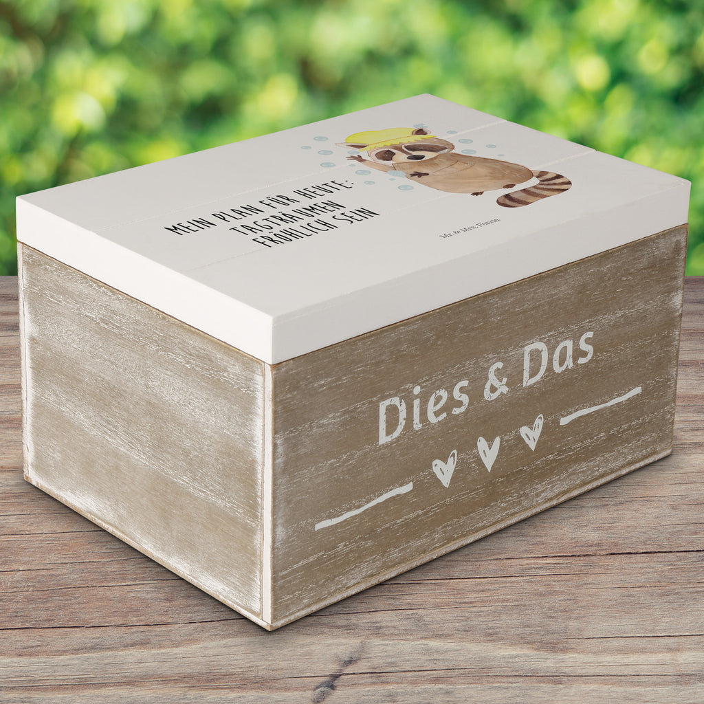 Holzkiste Waschbär Holzkiste, Kiste, Schatzkiste, Truhe, Schatulle, XXL, Erinnerungsbox, Erinnerungskiste, Dekokiste, Aufbewahrungsbox, Tiermotive, Gute Laune, lustige Sprüche, Tiere, Waschbär, Tagträumen, Plan, Fröhlich, waschen, Seifenblasen