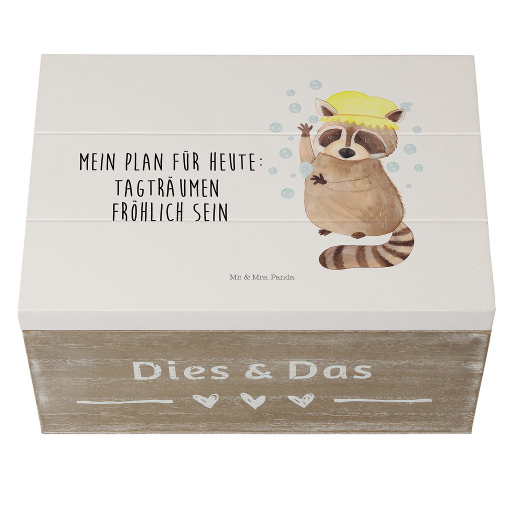 Holzkiste Waschbär Holzkiste, Kiste, Schatzkiste, Truhe, Schatulle, XXL, Erinnerungsbox, Erinnerungskiste, Dekokiste, Aufbewahrungsbox, Tiermotive, Gute Laune, lustige Sprüche, Tiere, Waschbär, Tagträumen, Plan, Fröhlich, waschen, Seifenblasen