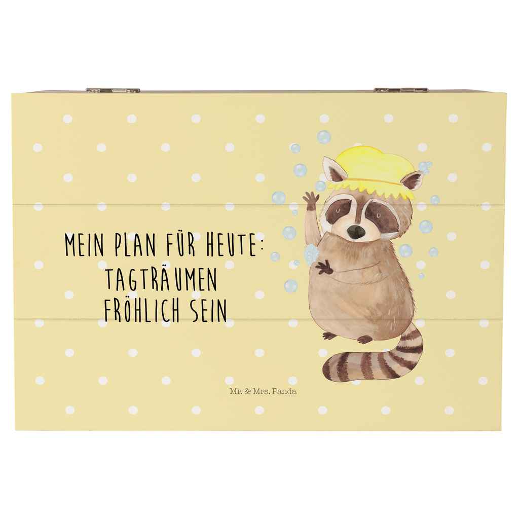 Holzkiste Waschbär Holzkiste, Kiste, Schatzkiste, Truhe, Schatulle, XXL, Erinnerungsbox, Erinnerungskiste, Dekokiste, Aufbewahrungsbox, Tiermotive, Gute Laune, lustige Sprüche, Tiere, Waschbär, Tagträumen, Plan, Fröhlich, waschen, Seifenblasen