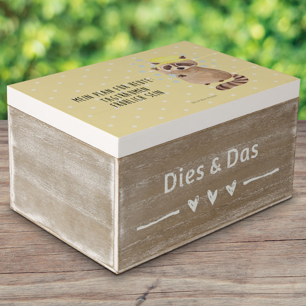 Holzkiste Waschbär Holzkiste, Kiste, Schatzkiste, Truhe, Schatulle, XXL, Erinnerungsbox, Erinnerungskiste, Dekokiste, Aufbewahrungsbox, Tiermotive, Gute Laune, lustige Sprüche, Tiere, Waschbär, Tagträumen, Plan, Fröhlich, waschen, Seifenblasen