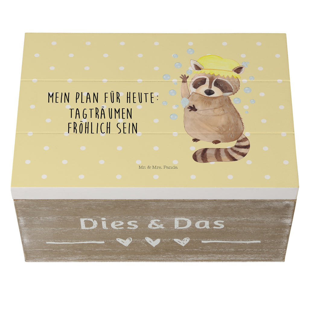 Holzkiste Waschbär Holzkiste, Kiste, Schatzkiste, Truhe, Schatulle, XXL, Erinnerungsbox, Erinnerungskiste, Dekokiste, Aufbewahrungsbox, Tiermotive, Gute Laune, lustige Sprüche, Tiere, Waschbär, Tagträumen, Plan, Fröhlich, waschen, Seifenblasen