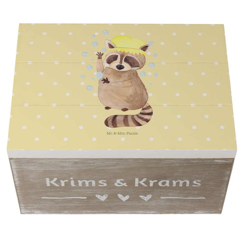 Holzkiste Waschbär Holzkiste, Kiste, Schatzkiste, Truhe, Schatulle, XXL, Erinnerungsbox, Erinnerungskiste, Dekokiste, Aufbewahrungsbox, Tiermotive, Gute Laune, lustige Sprüche, Tiere, Waschbär, Tagträumen, Plan, Fröhlich, waschen, Seifenblasen