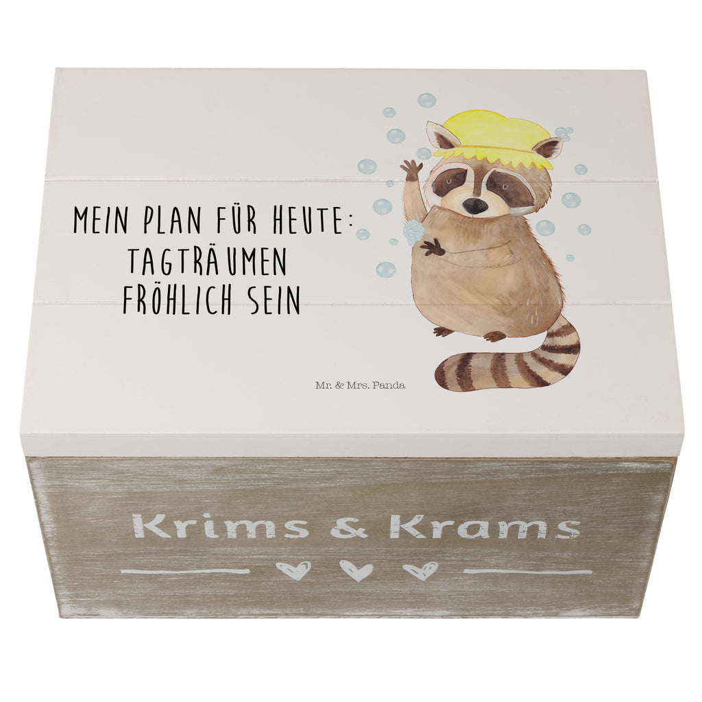 Holzkiste Waschbär Holzkiste, Kiste, Schatzkiste, Truhe, Schatulle, XXL, Erinnerungsbox, Erinnerungskiste, Dekokiste, Aufbewahrungsbox, Tiermotive, Gute Laune, lustige Sprüche, Tiere, Waschbär, Tagträumen, Plan, Fröhlich, waschen, Seifenblasen