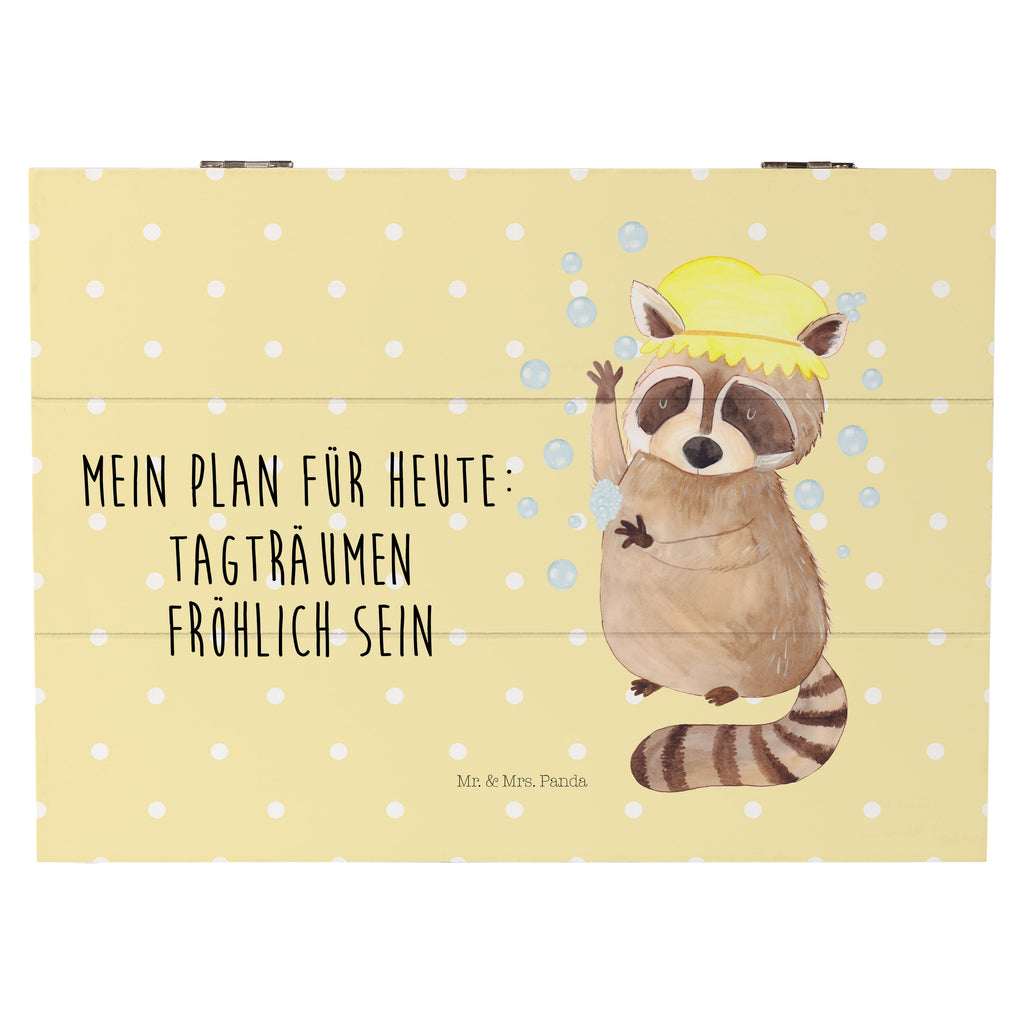 Holzkiste Waschbär Holzkiste, Kiste, Schatzkiste, Truhe, Schatulle, XXL, Erinnerungsbox, Erinnerungskiste, Dekokiste, Aufbewahrungsbox, Tiermotive, Gute Laune, lustige Sprüche, Tiere, Waschbär, Tagträumen, Plan, Fröhlich, waschen, Seifenblasen