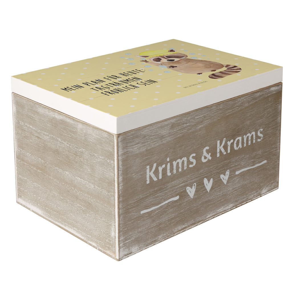 Holzkiste Waschbär Holzkiste, Kiste, Schatzkiste, Truhe, Schatulle, XXL, Erinnerungsbox, Erinnerungskiste, Dekokiste, Aufbewahrungsbox, Tiermotive, Gute Laune, lustige Sprüche, Tiere, Waschbär, Tagträumen, Plan, Fröhlich, waschen, Seifenblasen