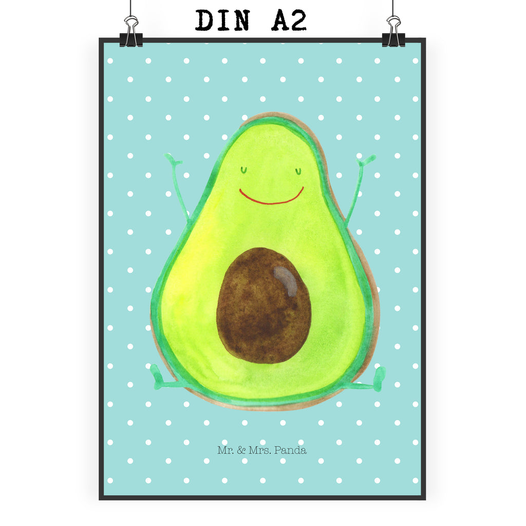 Poster Avocado Happy Poster, Wandposter, Bild, Wanddeko, Küchenposter, Kinderposter, Wanddeko Bild, Raumdekoration, Wanddekoration, Handgemaltes Poster, Mr. & Mrs. Panda Poster, Designposter, Kunstdruck, Posterdruck, Avocado, Veggie, Vegan, Gesund, Chaos