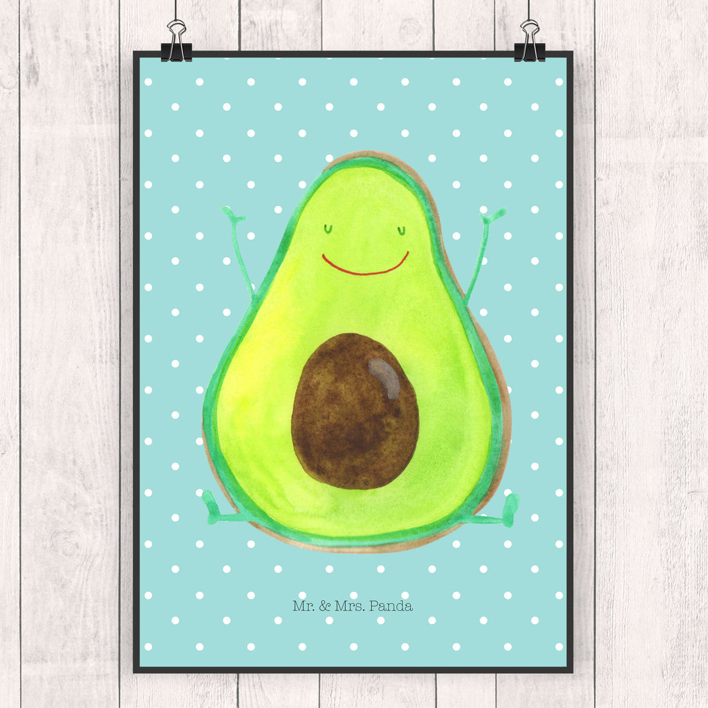 Poster Avocado Happy Poster, Wandposter, Bild, Wanddeko, Küchenposter, Kinderposter, Wanddeko Bild, Raumdekoration, Wanddekoration, Handgemaltes Poster, Mr. & Mrs. Panda Poster, Designposter, Kunstdruck, Posterdruck, Avocado, Veggie, Vegan, Gesund, Chaos