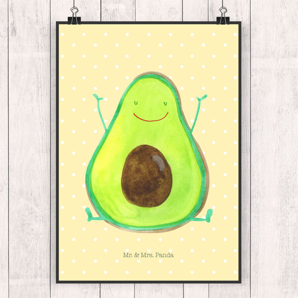 Poster Avocado Happy Poster, Wandposter, Bild, Wanddeko, Küchenposter, Kinderposter, Wanddeko Bild, Raumdekoration, Wanddekoration, Handgemaltes Poster, Mr. & Mrs. Panda Poster, Designposter, Kunstdruck, Posterdruck, Avocado, Veggie, Vegan, Gesund, Chaos