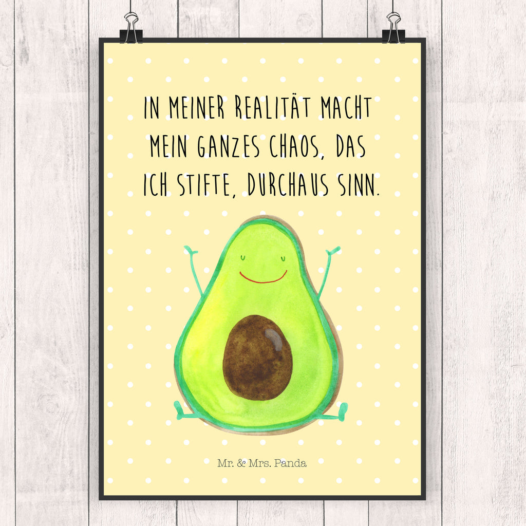 Poster Avocado Happy Poster, Wandposter, Bild, Wanddeko, Küchenposter, Kinderposter, Wanddeko Bild, Raumdekoration, Wanddekoration, Handgemaltes Poster, Mr. & Mrs. Panda Poster, Designposter, Kunstdruck, Posterdruck, Avocado, Veggie, Vegan, Gesund, Chaos