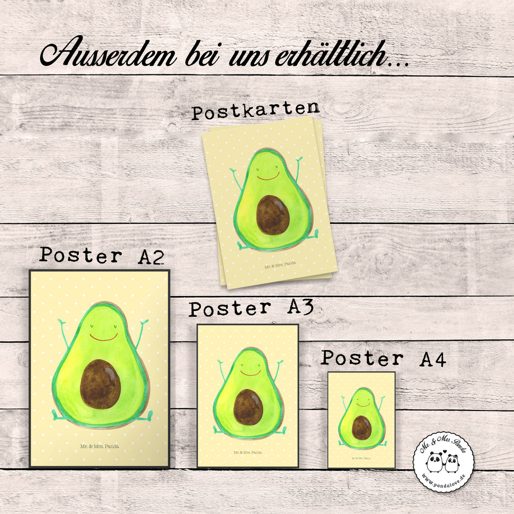 Poster Avocado Happy Poster, Wandposter, Bild, Wanddeko, Küchenposter, Kinderposter, Wanddeko Bild, Raumdekoration, Wanddekoration, Handgemaltes Poster, Mr. & Mrs. Panda Poster, Designposter, Kunstdruck, Posterdruck, Avocado, Veggie, Vegan, Gesund, Chaos