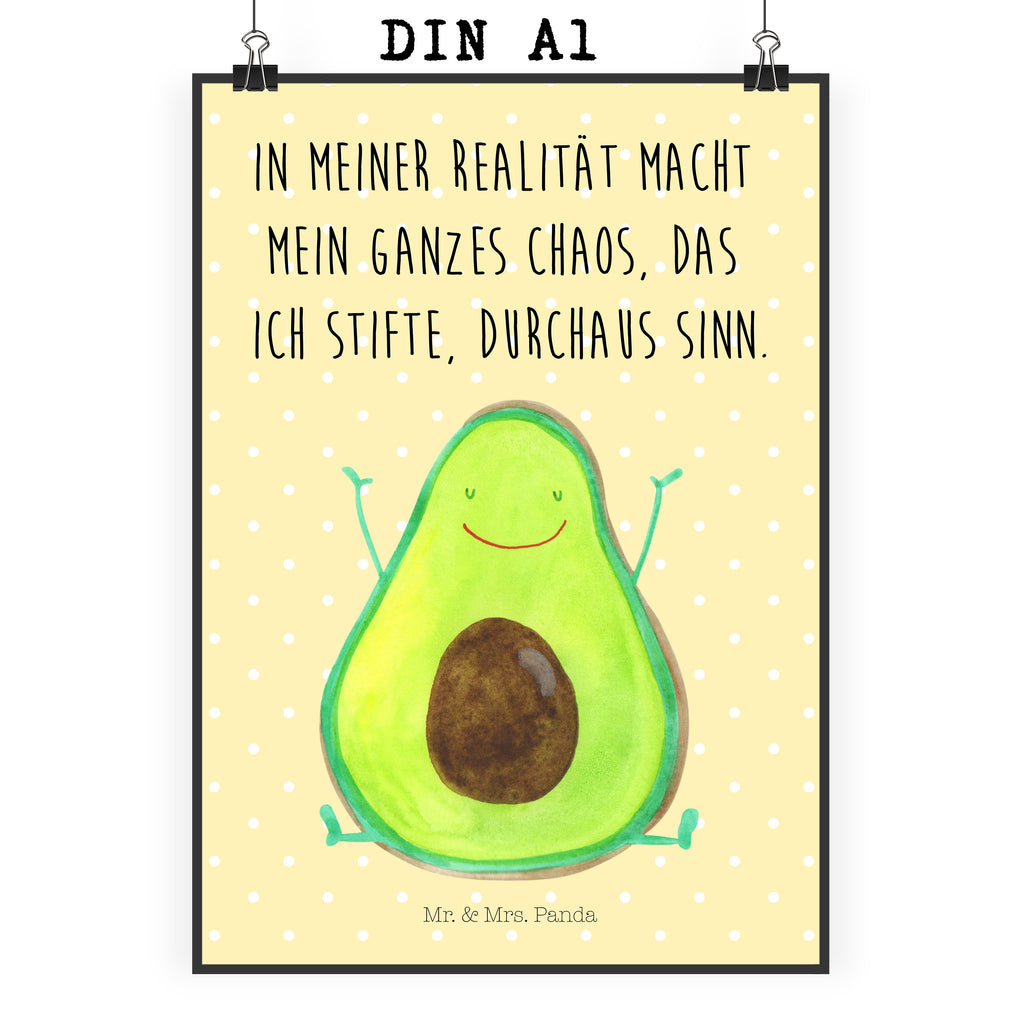 Poster Avocado Happy Poster, Wandposter, Bild, Wanddeko, Küchenposter, Kinderposter, Wanddeko Bild, Raumdekoration, Wanddekoration, Handgemaltes Poster, Mr. & Mrs. Panda Poster, Designposter, Kunstdruck, Posterdruck, Avocado, Veggie, Vegan, Gesund, Chaos