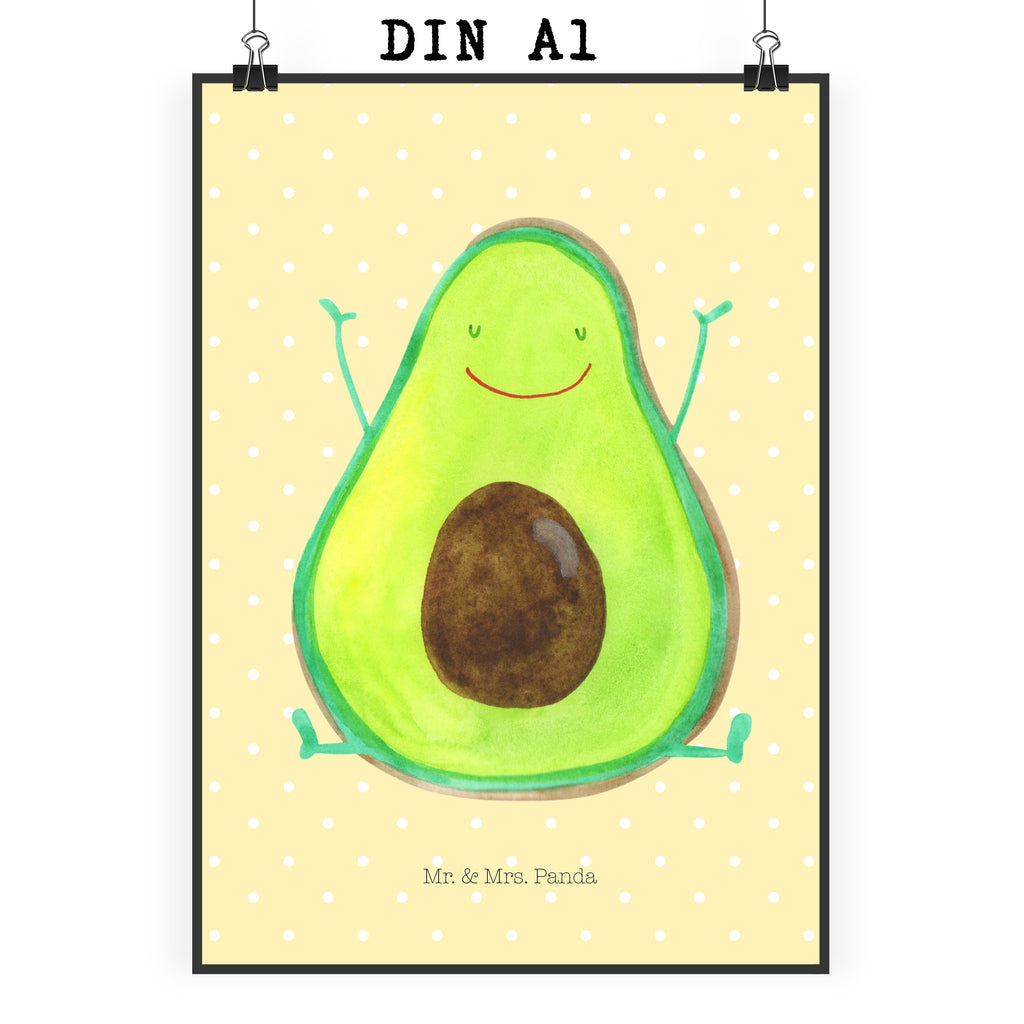 Poster Avocado Happy Poster, Wandposter, Bild, Wanddeko, Küchenposter, Kinderposter, Wanddeko Bild, Raumdekoration, Wanddekoration, Handgemaltes Poster, Mr. & Mrs. Panda Poster, Designposter, Kunstdruck, Posterdruck, Avocado, Veggie, Vegan, Gesund, Chaos