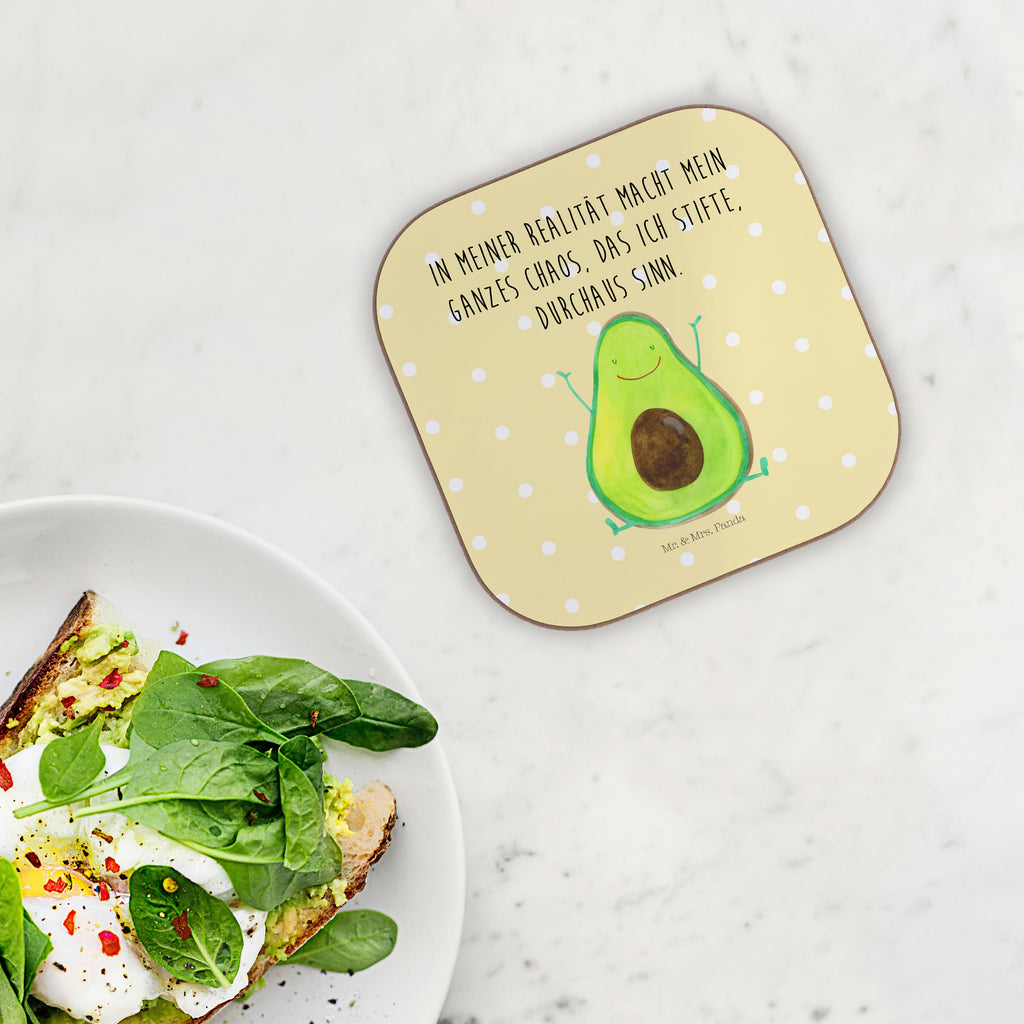 Quadratische Untersetzer Avocado Happy Bierdeckel, Glasuntersetzer, Untersetzer Gläser, Getränkeuntersetzer, Avocado, Veggie, Vegan, Gesund, Chaos