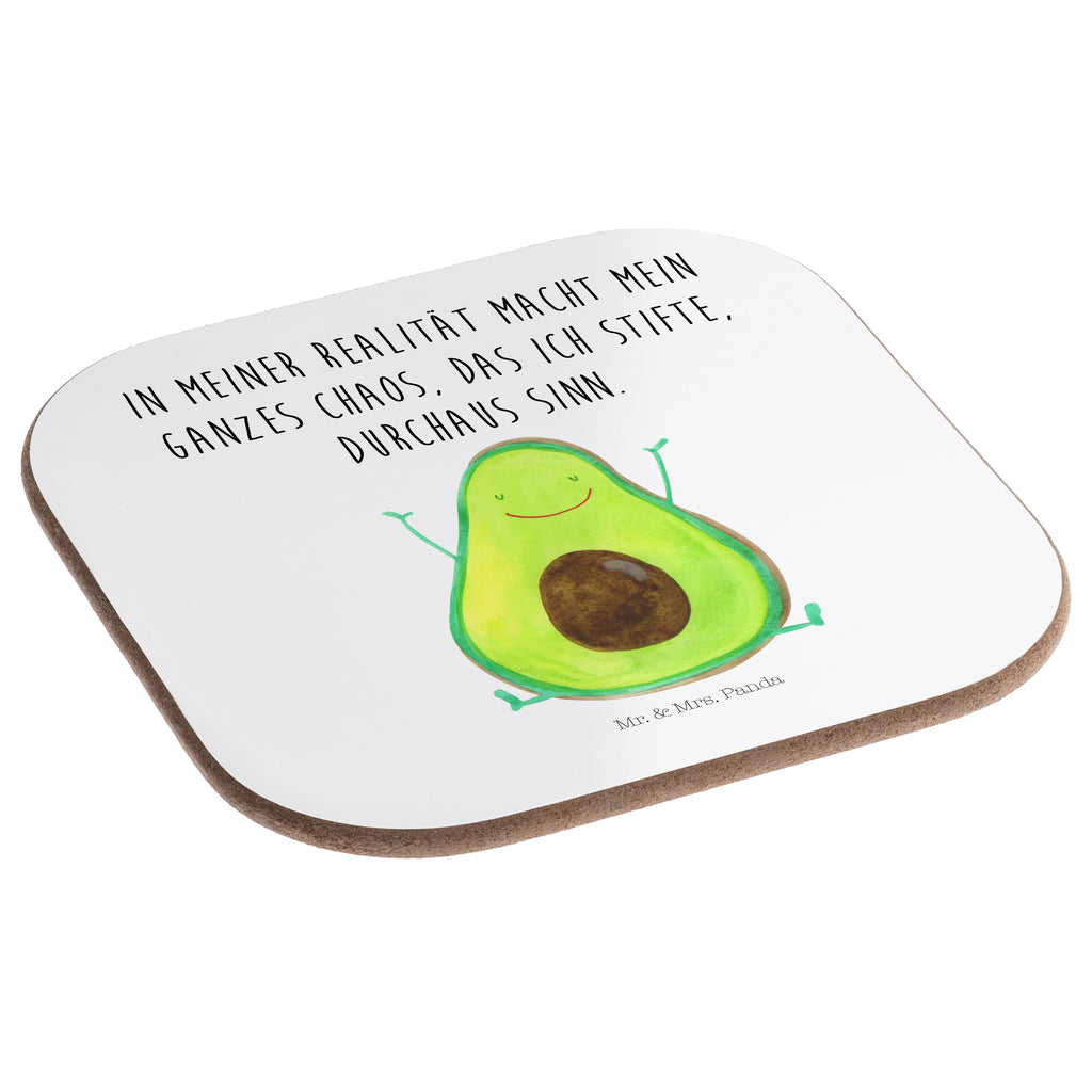 Quadratische Untersetzer Avocado Happy Bierdeckel, Glasuntersetzer, Untersetzer Gläser, Getränkeuntersetzer, Avocado, Veggie, Vegan, Gesund, Chaos