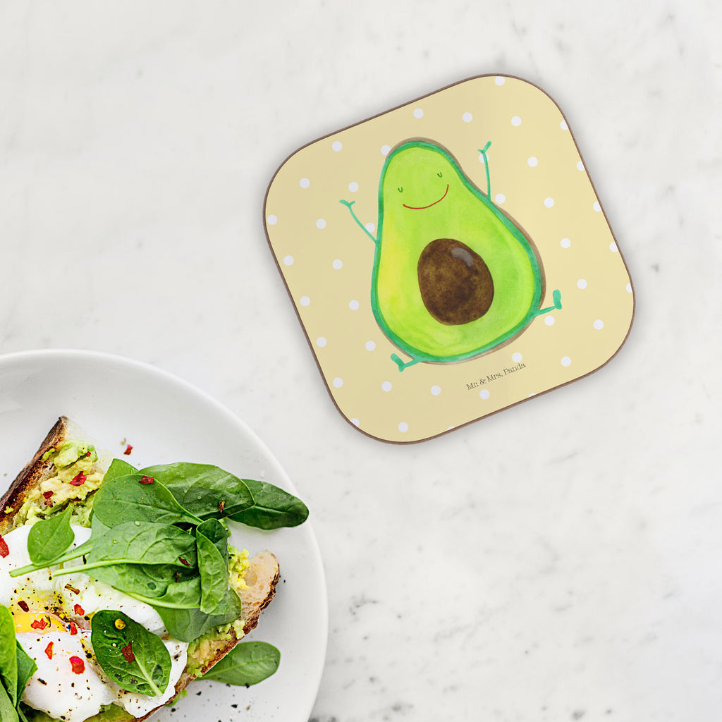 Quadratische Untersetzer Avocado Happy Bierdeckel, Glasuntersetzer, Untersetzer Gläser, Getränkeuntersetzer, Avocado, Veggie, Vegan, Gesund, Chaos