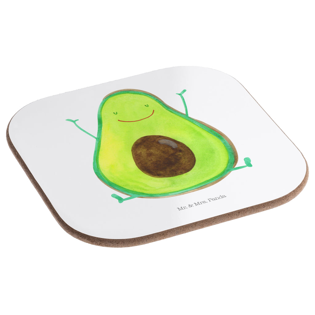 Quadratische Untersetzer Avocado Happy Bierdeckel, Glasuntersetzer, Untersetzer Gläser, Getränkeuntersetzer, Avocado, Veggie, Vegan, Gesund, Chaos