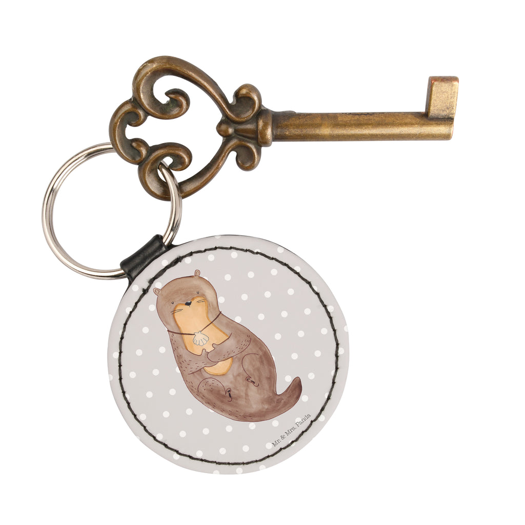 Rund Schlüsselanhänger Otter mit Muschelmedaillon Schlüsselanhänger, Anhänger, Taschenanhänger, Glücksbringer, Schutzengel, Otter, Fischotter, Seeotter, Otterliebe, grübeln, träumen, Motivation, Tagträumen, Büro