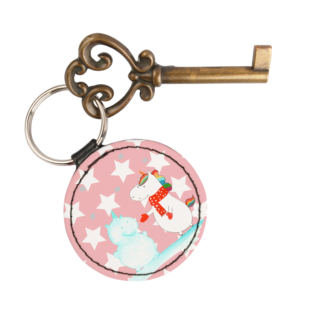 Rund Schlüsselanhänger Einhorn Schneemann Schlüsselanhänger, Anhänger, Taschenanhänger, Glücksbringer, Schutzengel, Einhorn, Einhörner, Einhorn Deko, Pegasus, Unicorn, Schneemann, Winter, Schnee, Kuchen, Weihnachten, kalt, Mütze, Handschuhe, X-Mas