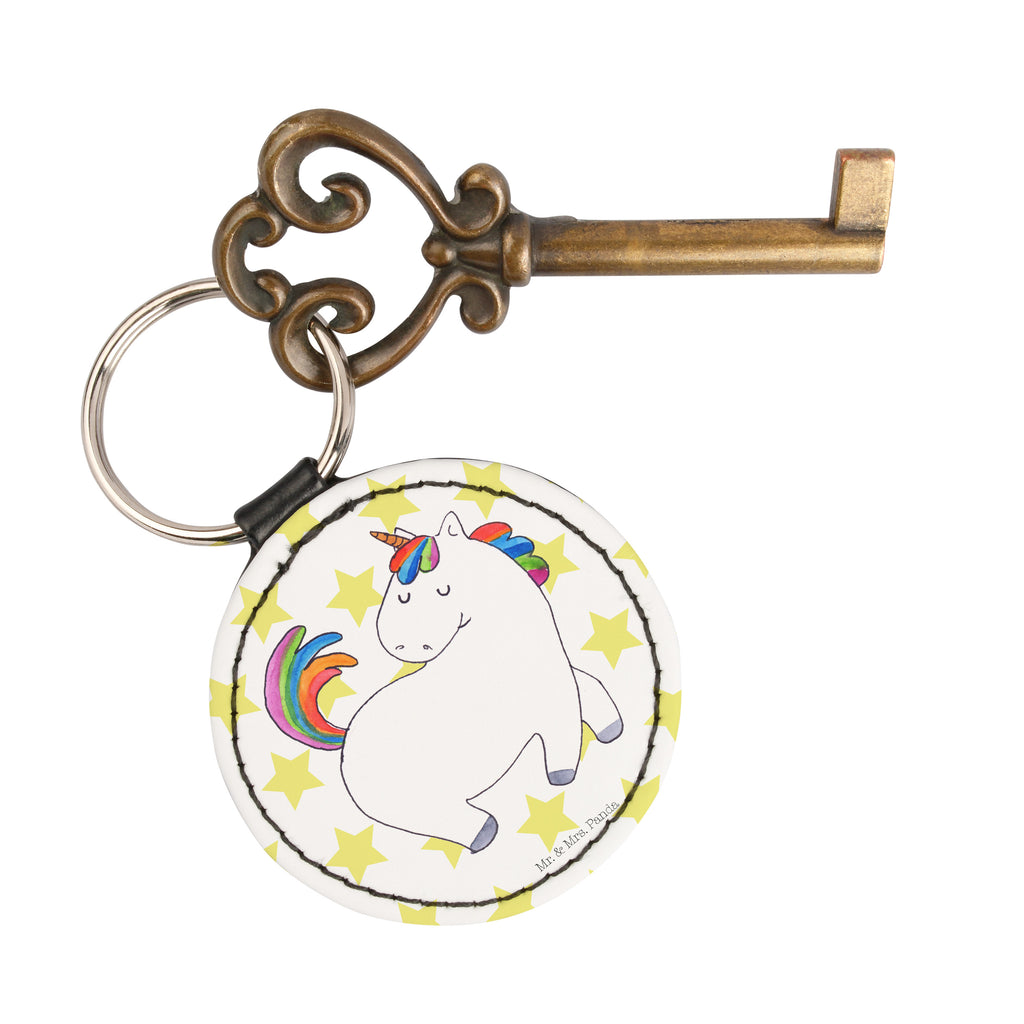 Rund Schlüsselanhänger Einhorn stolzierend Schlüsselanhänger, Anhänger, Taschenanhänger, Glücksbringer, Schutzengel, Einhorn, Einhörner, Einhorn Deko, Pegasus, Unicorn, stolz, anders, bunt, Pferd, Reiter, Reiten, Freundin, Geschenk
