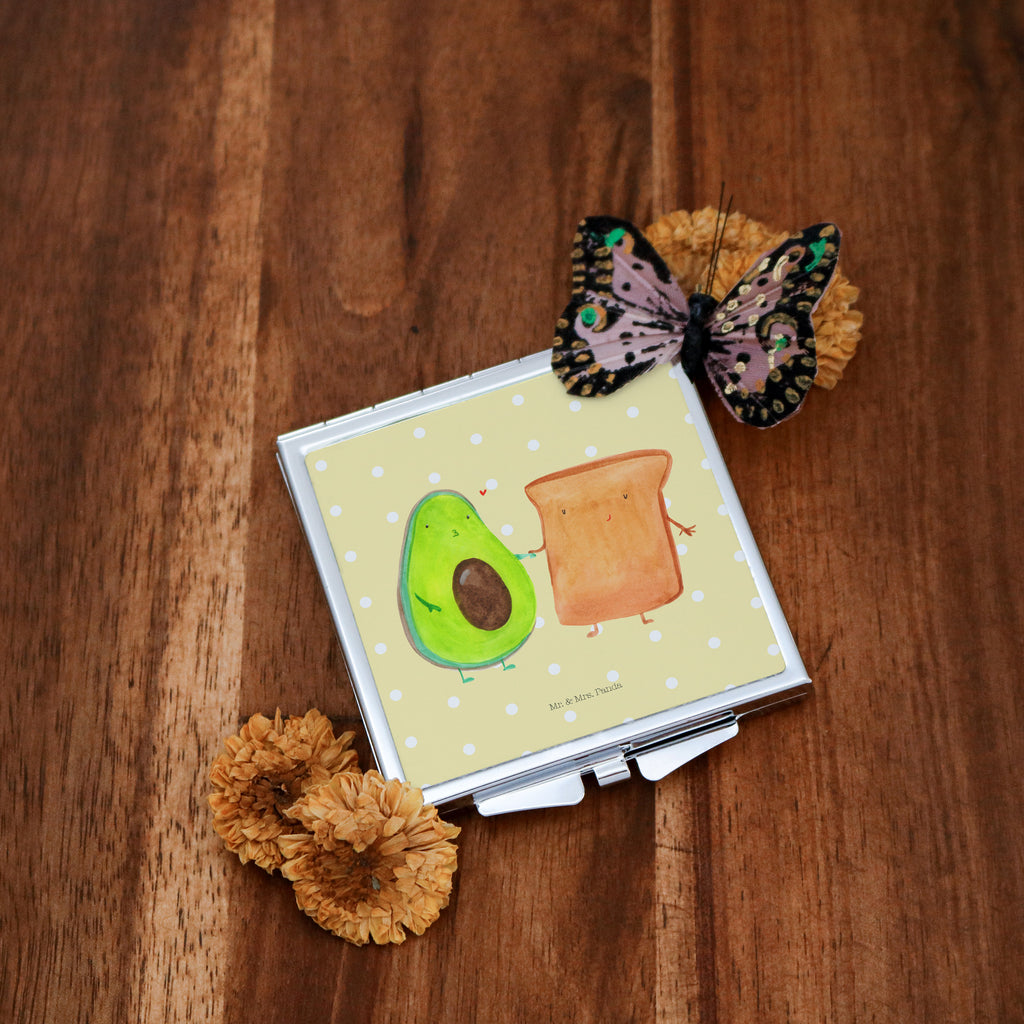 Handtaschenspiegel quadratisch Avocado + Toast Spiegel, Handtasche, Quadrat, silber, schminken, Schminkspiegel, Avocado, Veggie, Vegan, Gesund, Toast, Toastbrot, Liebespaar, Pärchen, Freund, Freundin, Verlobt, Verlobungsparty, Hochzeit, Hochzeitsgeschenk, Jahrestag, Jahrestagsgeschenk