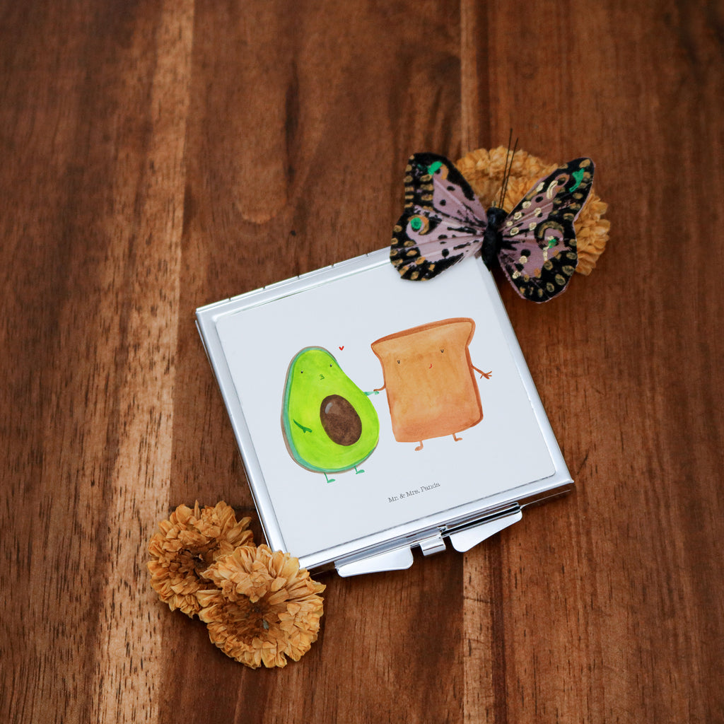 Handtaschenspiegel quadratisch Avocado + Toast Spiegel, Handtasche, Quadrat, silber, schminken, Schminkspiegel, Avocado, Veggie, Vegan, Gesund, Toast, Toastbrot, Liebespaar, Pärchen, Freund, Freundin, Verlobt, Verlobungsparty, Hochzeit, Hochzeitsgeschenk, Jahrestag, Jahrestagsgeschenk