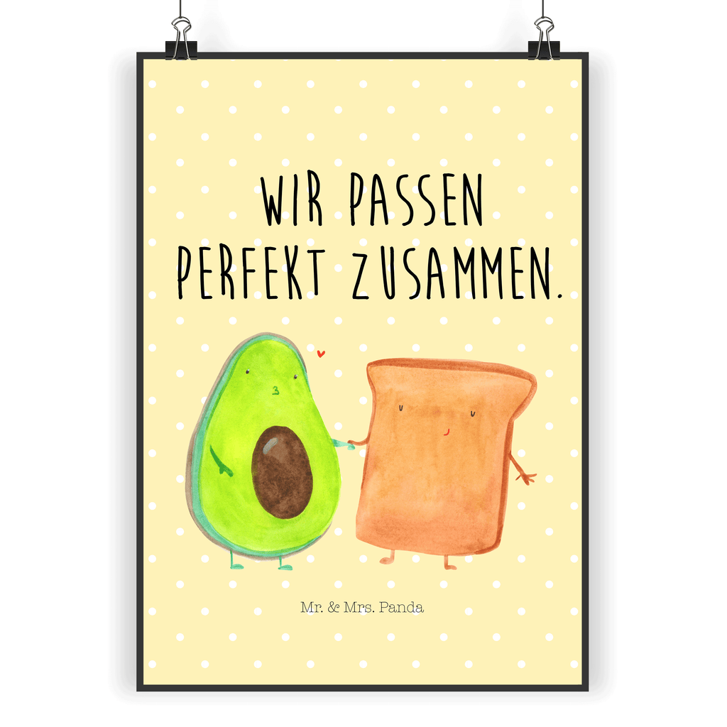 Poster Avocado + Toast Poster, Wandposter, Bild, Wanddeko, Küchenposter, Kinderposter, Wanddeko Bild, Raumdekoration, Wanddekoration, Handgemaltes Poster, Mr. & Mrs. Panda Poster, Designposter, Kunstdruck, Posterdruck, Avocado, Veggie, Vegan, Gesund, Toast, Toastbrot, Liebespaar, Pärchen, Freund, Freundin, Verlobt, Verlobungsparty, Hochzeit, Hochzeitsgeschenk, Jahrestag, Jahrestagsgeschenk