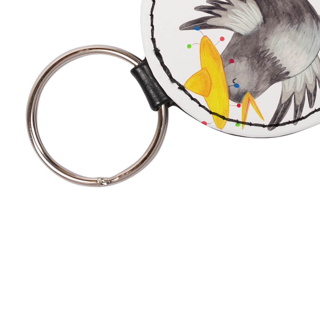 Rund Schlüsselanhänger Rabe mit Sombrero Schlüsselanhänger, Anhänger, Taschenanhänger, Glücksbringer, Schutzengel, Tiermotive, Gute Laune, lustige Sprüche, Tiere, Rabe, Vogel, Vögel, Spruch positiv, fröhlich sein, glücklich sein, Glück Spruch, froh, Elster, Motivation
