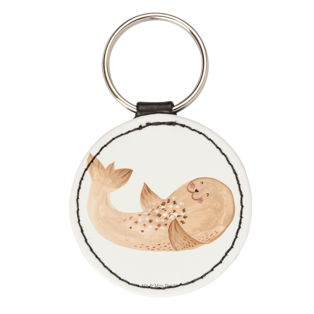 Rund Schlüsselanhänger Robbe liegend Schlüsselanhänger, Anhänger, Taschenanhänger, Glücksbringer, Schutzengel, Tiermotive, Gute Laune, lustige Sprüche, Tiere, Robbe, Robben, Seehund, Strand, Meerestier, Ostsee, Nordsee, Lachen, Freude