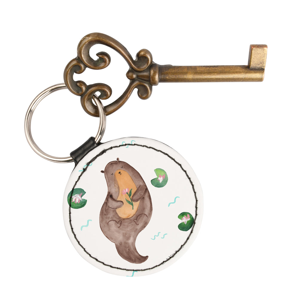 Rund Schlüsselanhänger Otter mit Seerose Schlüsselanhänger, Anhänger, Taschenanhänger, Glücksbringer, Schutzengel, Otter, Fischotter, Seeotter, Otter Seeotter See Otter