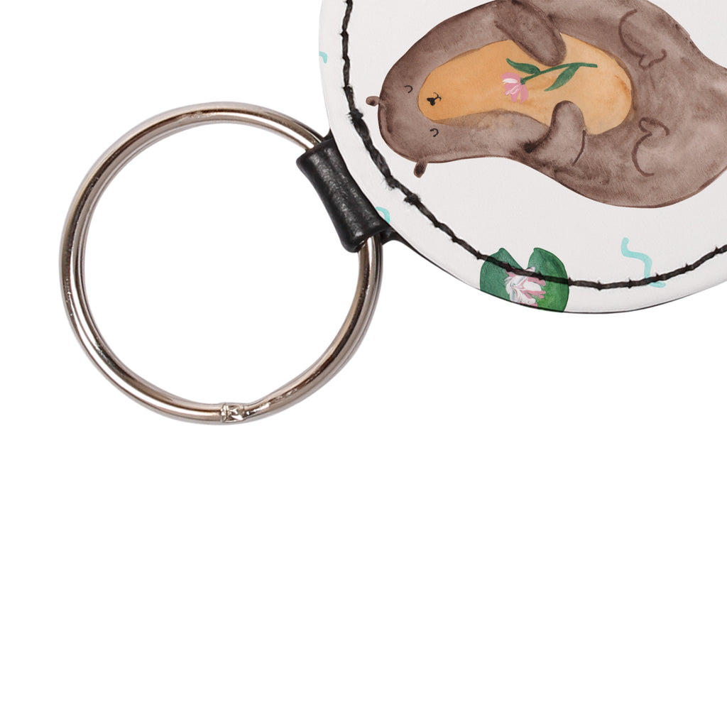 Rund Schlüsselanhänger Otter mit Seerose Schlüsselanhänger, Anhänger, Taschenanhänger, Glücksbringer, Schutzengel, Otter, Fischotter, Seeotter, Otter Seeotter See Otter