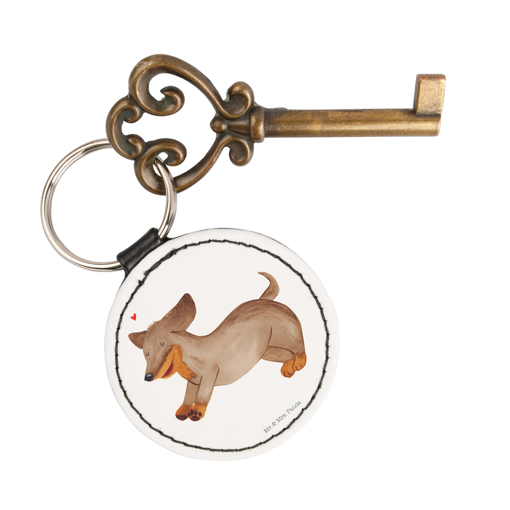 Rund Schlüsselanhänger Hund Dackel fröhlich Schlüsselanhänger, Anhänger, Taschenanhänger, Glücksbringer, Schutzengel, Hund, Hundemotiv, Haustier, Hunderasse, Tierliebhaber, Hundebesitzer, Sprüche, Hunde, Dackel, Dachshund, happy dog