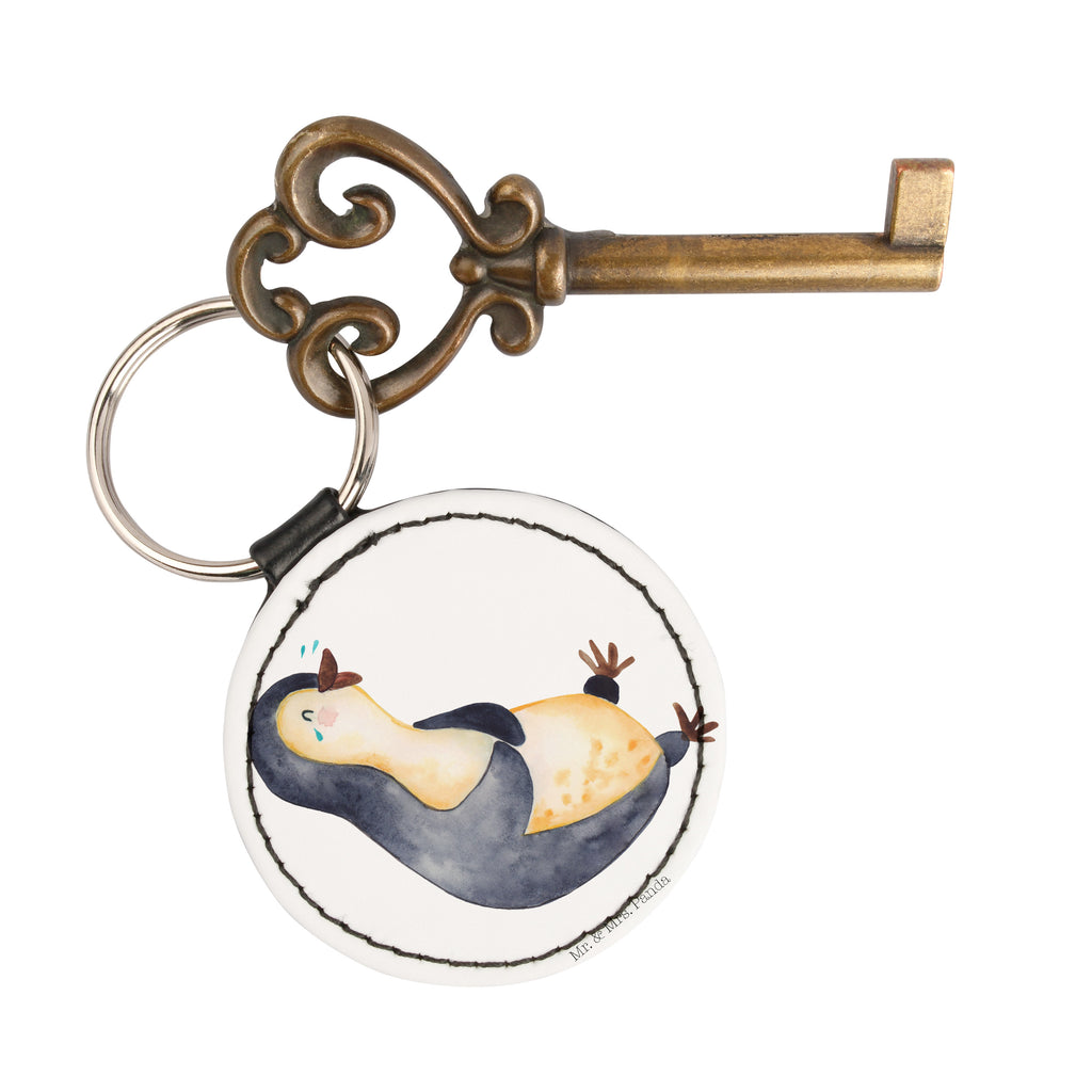Rund Schlüsselanhänger Pinguin lachend Schlüsselanhänger, Anhänger, Taschenanhänger, Glücksbringer, Schutzengel, Pinguin, Pinguine, lustiger Spruch, Optimismus, Fröhlich, Lachen, Humor, Fröhlichkeit