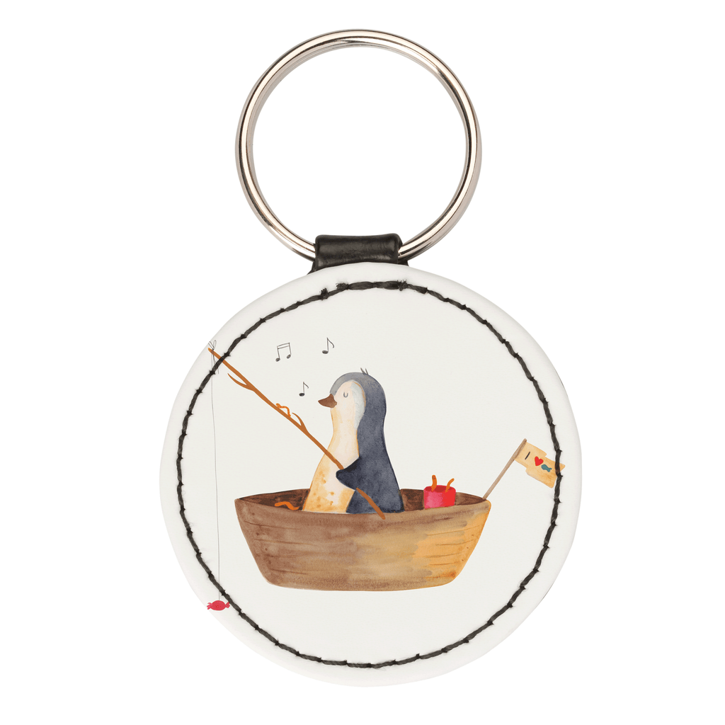 Rund Schlüsselanhänger Pinguin Angelboot Schlüsselanhänger, Anhänger, Taschenanhänger, Glücksbringer, Schutzengel, Pinguin, Pinguine, Angeln, Boot, Angelboot, Lebenslust, Leben, genießen, Motivation, Neustart, Neuanfang, Trennung, Scheidung, Geschenkidee Liebeskummer