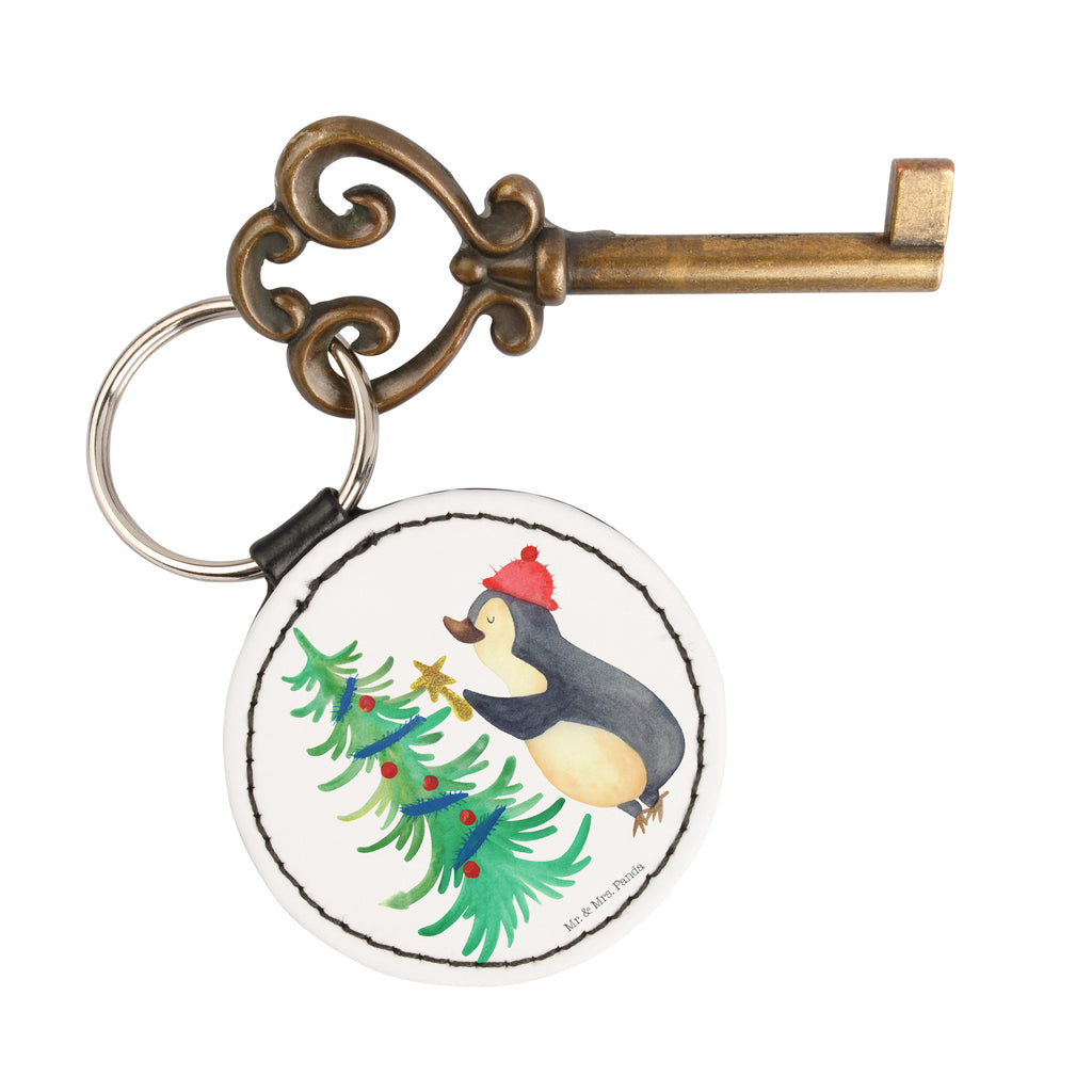 Rund Schlüsselanhänger Pinguin Weihnachtsbaum Schlüsselanhänger, Anhänger, Taschenanhänger, Glücksbringer, Schutzengel, Winter, Weihnachten, Weihnachtsdeko, Nikolaus, Advent, Heiligabend, Wintermotiv, Pinguin