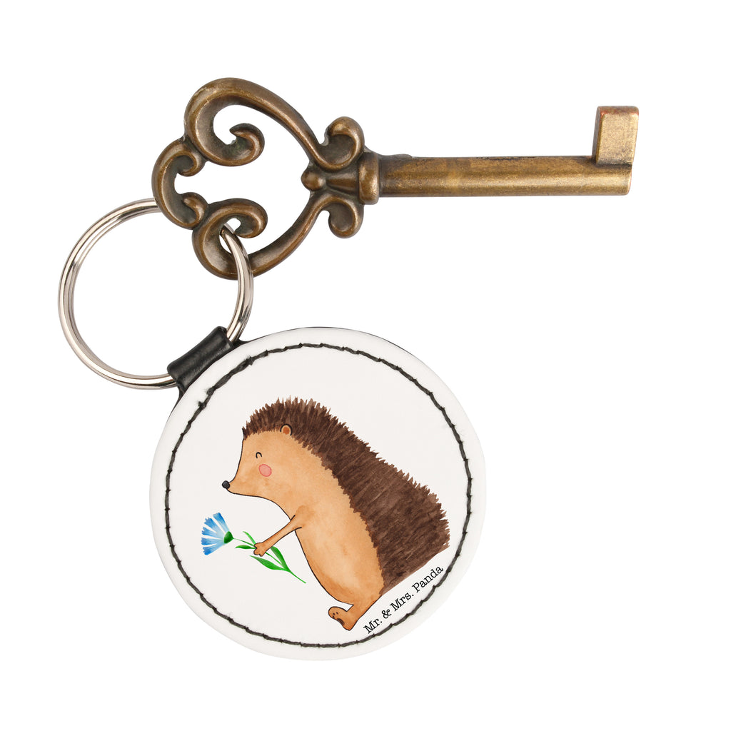 Rund Schlüsselanhänger Igel mit Blume Schlüsselanhänger, Anhänger, Taschenanhänger, Glücksbringer, Schutzengel, Tiermotive, Gute Laune, lustige Sprüche, Tiere, Igel, Gute Besserung, Genesungswünsche, Krankheit, Krankenhaus, krank, Besuch