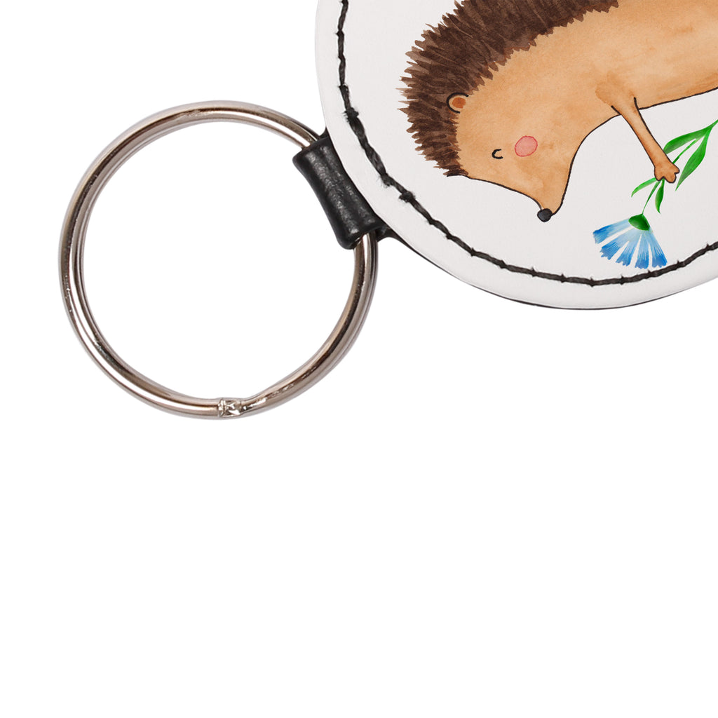 Rund Schlüsselanhänger Igel mit Blume Schlüsselanhänger, Anhänger, Taschenanhänger, Glücksbringer, Schutzengel, Tiermotive, Gute Laune, lustige Sprüche, Tiere, Igel, Gute Besserung, Genesungswünsche, Krankheit, Krankenhaus, krank, Besuch