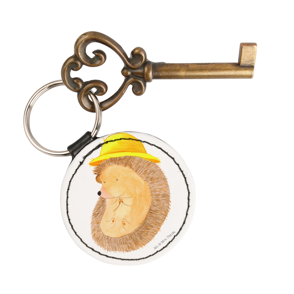 Rund Schlüsselanhänger Igel betet Schlüsselanhänger, Anhänger, Taschenanhänger, Glücksbringer, Schutzengel, Tiermotive, Gute Laune, lustige Sprüche, Tiere, Igel, Igel mit Hut, Sonnenhut, Gott, Amen, beten, Leben, Dankbarkeit, Dankbar sein, dankbar, genießen