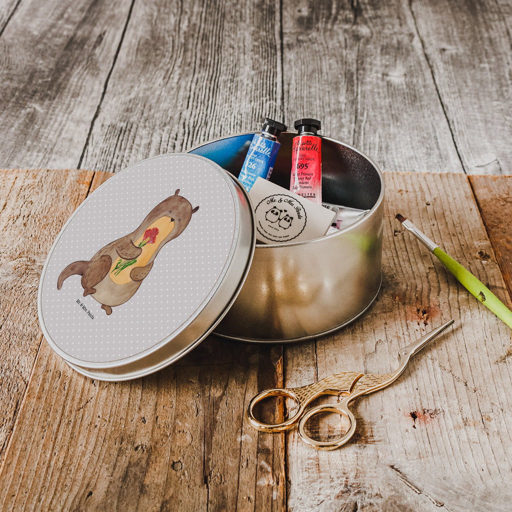 Blechdose rund Otter Blumenstrauß Metalldose, Keksdose, Dose, Vorratsdose, Geschenkbox, Otter, Fischotter, Seeotter, Otter Seeotter See Otter