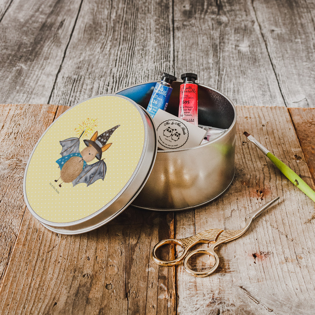 Blechdose rund Fledermaus Zauberer Metalldose, Keksdose, Dose, Vorratsdose, Geschenkbox, Tiermotive, Gute Laune, lustige Sprüche, Tiere, Fledermaus, Fledermäuse, Zauberer, Magier, Frauen, reinsteigern