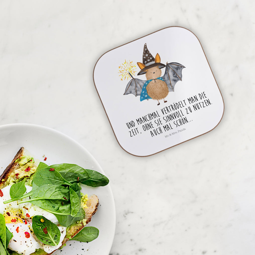 Quadratische Untersetzer Fledermaus Zauberer Bierdeckel, Glasuntersetzer, Untersetzer Gläser, Getränkeuntersetzer, Tiermotive, Gute Laune, lustige Sprüche, Tiere, Fledermaus, Fledermäuse, Zauberer, Magier, Frauen, reinsteigern