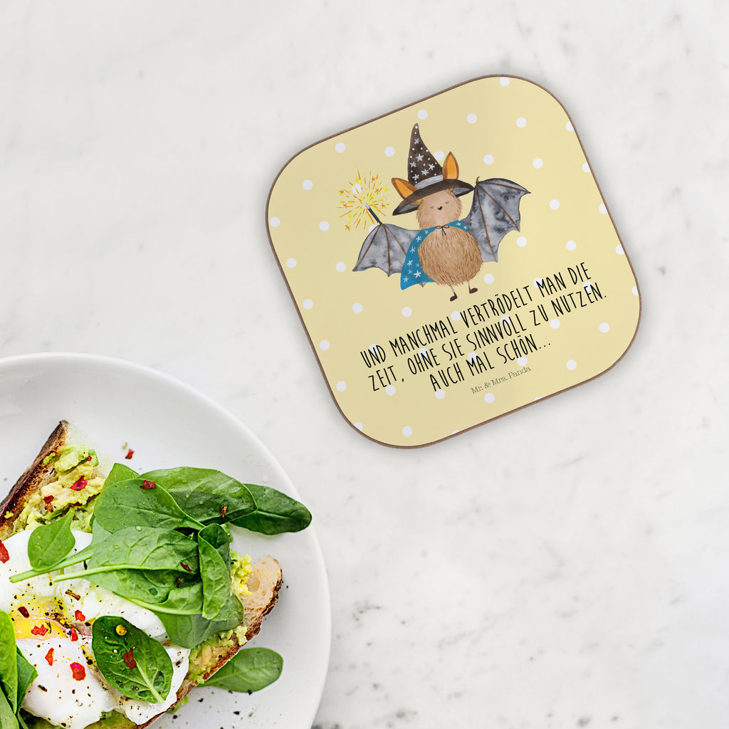 Quadratische Untersetzer Fledermaus Zauberer Bierdeckel, Glasuntersetzer, Untersetzer Gläser, Getränkeuntersetzer, Tiermotive, Gute Laune, lustige Sprüche, Tiere, Fledermaus, Fledermäuse, Zauberer, Magier, Frauen, reinsteigern