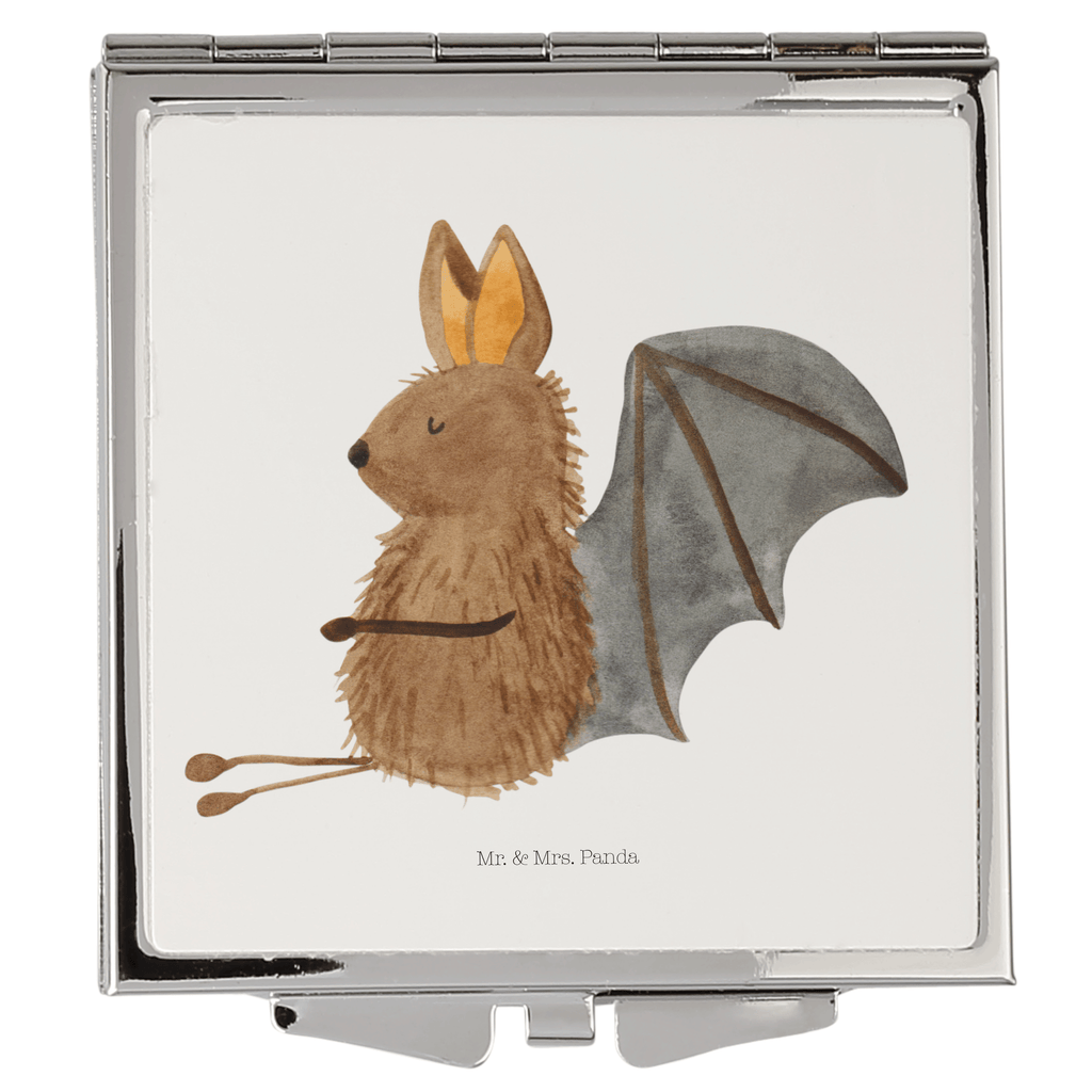 Handtaschenspiegel quadratisch Fledermaus sitzend Spiegel, Handtasche, Quadrat, silber, schminken, Schminkspiegel, Tiermotive, Gute Laune, lustige Sprüche, Tiere, Fledermaus, Fledermäuse, Motivation, entspannen