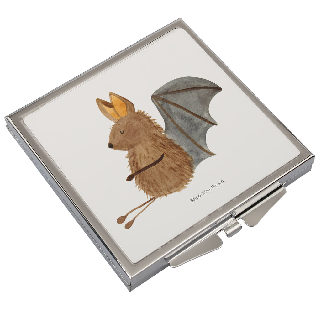 Handtaschenspiegel quadratisch Fledermaus sitzend Spiegel, Handtasche, Quadrat, silber, schminken, Schminkspiegel, Tiermotive, Gute Laune, lustige Sprüche, Tiere, Fledermaus, Fledermäuse, Motivation, entspannen