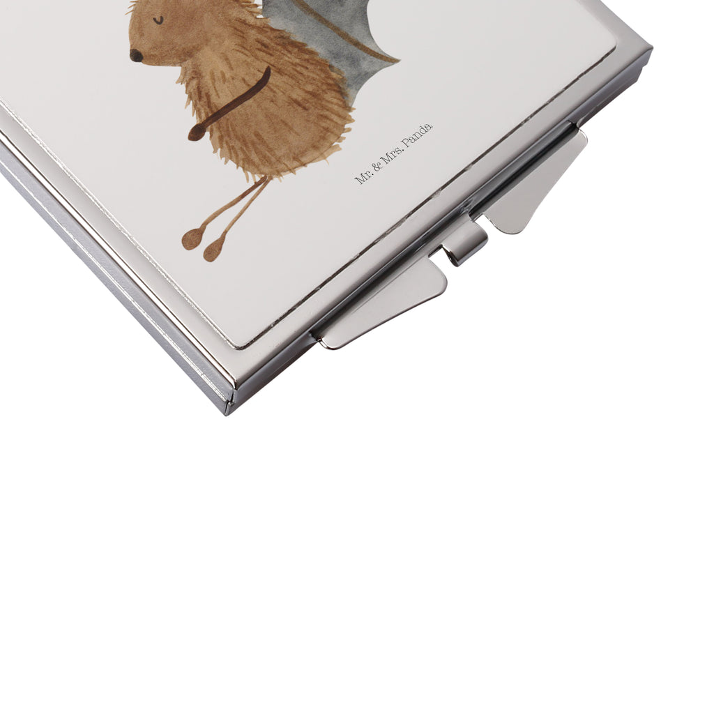 Handtaschenspiegel quadratisch Fledermaus sitzend Spiegel, Handtasche, Quadrat, silber, schminken, Schminkspiegel, Tiermotive, Gute Laune, lustige Sprüche, Tiere, Fledermaus, Fledermäuse, Motivation, entspannen