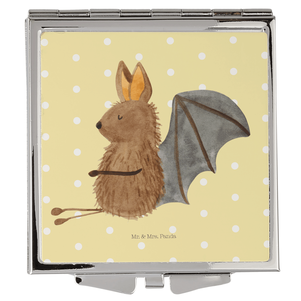 Handtaschenspiegel quadratisch Fledermaus sitzend Spiegel, Handtasche, Quadrat, silber, schminken, Schminkspiegel, Tiermotive, Gute Laune, lustige Sprüche, Tiere, Fledermaus, Fledermäuse, Motivation, entspannen