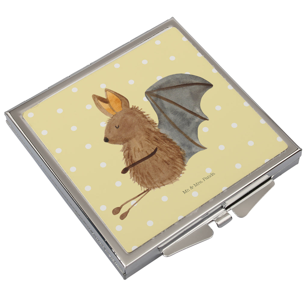 Handtaschenspiegel quadratisch Fledermaus sitzend Spiegel, Handtasche, Quadrat, silber, schminken, Schminkspiegel, Tiermotive, Gute Laune, lustige Sprüche, Tiere, Fledermaus, Fledermäuse, Motivation, entspannen