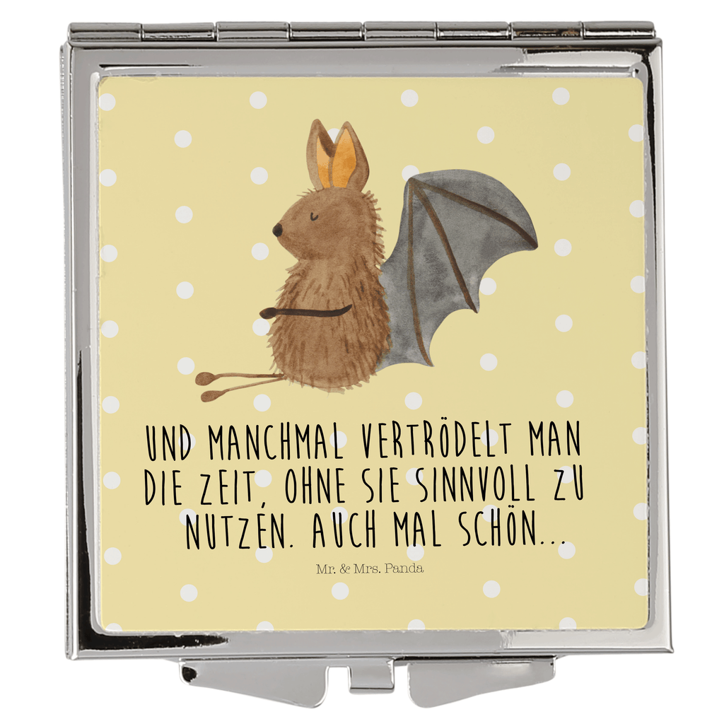 Handtaschenspiegel quadratisch Fledermaus sitzend Spiegel, Handtasche, Quadrat, silber, schminken, Schminkspiegel, Tiermotive, Gute Laune, lustige Sprüche, Tiere, Fledermaus, Fledermäuse, Motivation, entspannen