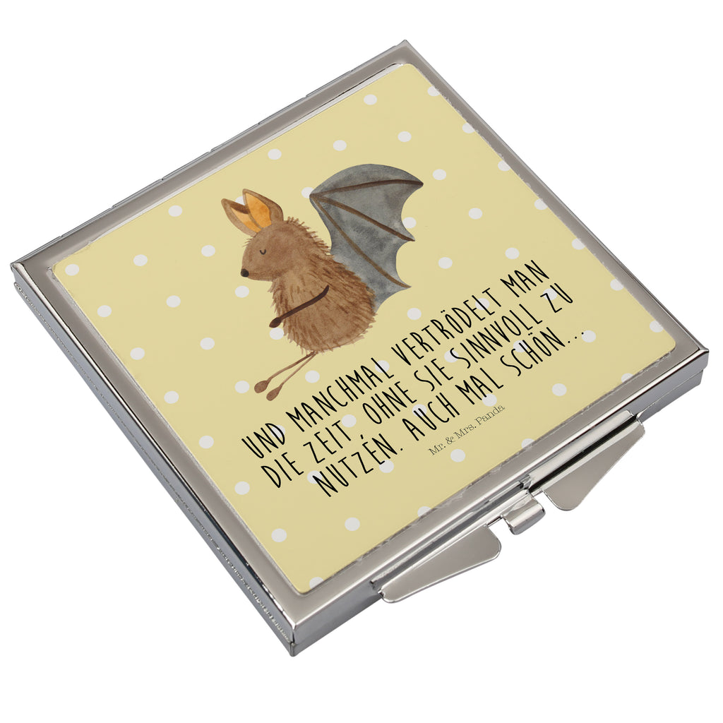 Handtaschenspiegel quadratisch Fledermaus sitzend Spiegel, Handtasche, Quadrat, silber, schminken, Schminkspiegel, Tiermotive, Gute Laune, lustige Sprüche, Tiere, Fledermaus, Fledermäuse, Motivation, entspannen