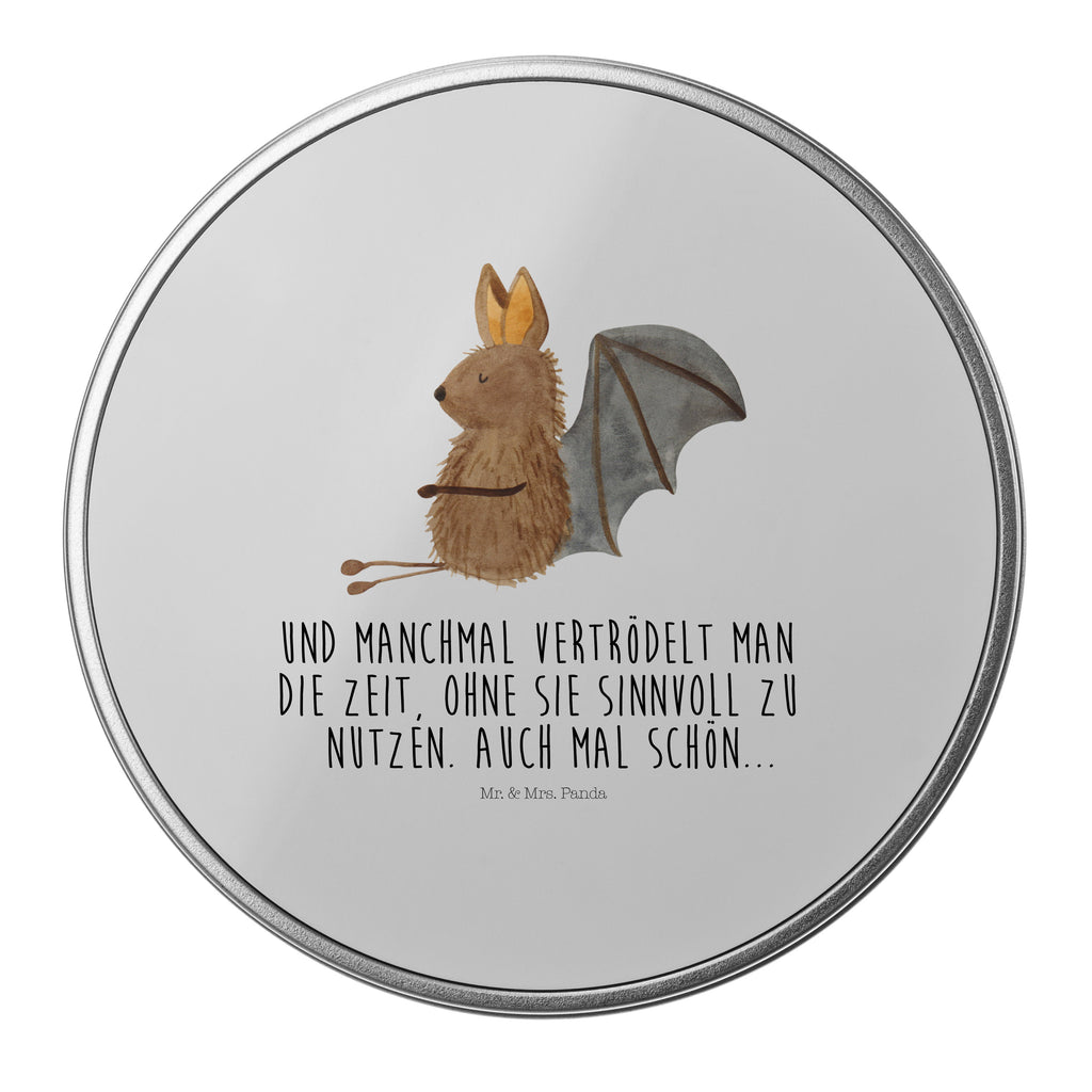 Blechdose rund Fledermaus sitzend Metalldose, Keksdose, Dose, Vorratsdose, Geschenkbox, Tiermotive, Gute Laune, lustige Sprüche, Tiere, Fledermaus, Fledermäuse, Motivation, entspannen