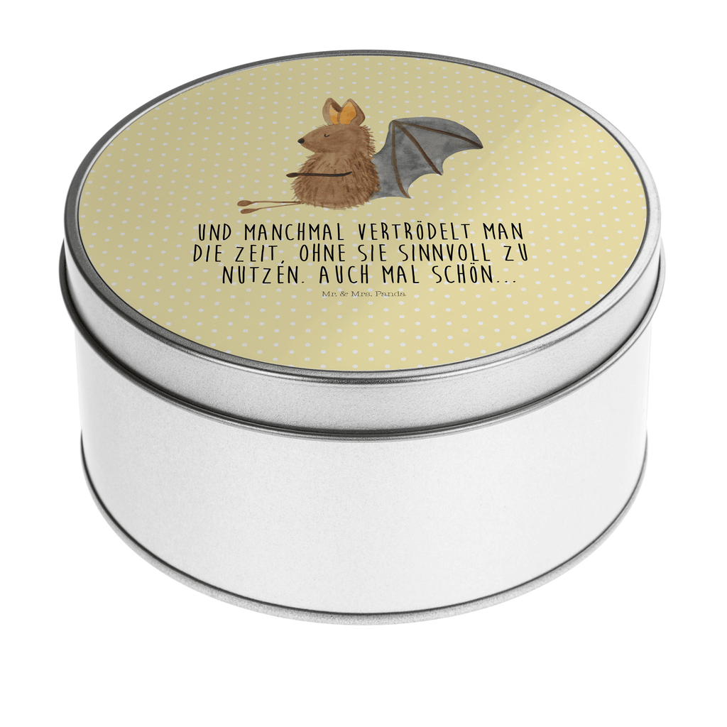 Blechdose rund Fledermaus sitzend Metalldose, Keksdose, Dose, Vorratsdose, Geschenkbox, Tiermotive, Gute Laune, lustige Sprüche, Tiere, Fledermaus, Fledermäuse, Motivation, entspannen